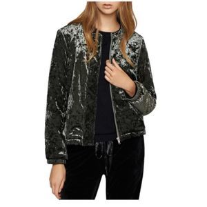 Sanctuary Womens All You Need Is Me Green Velvet Lightweight Zip Up Jacket